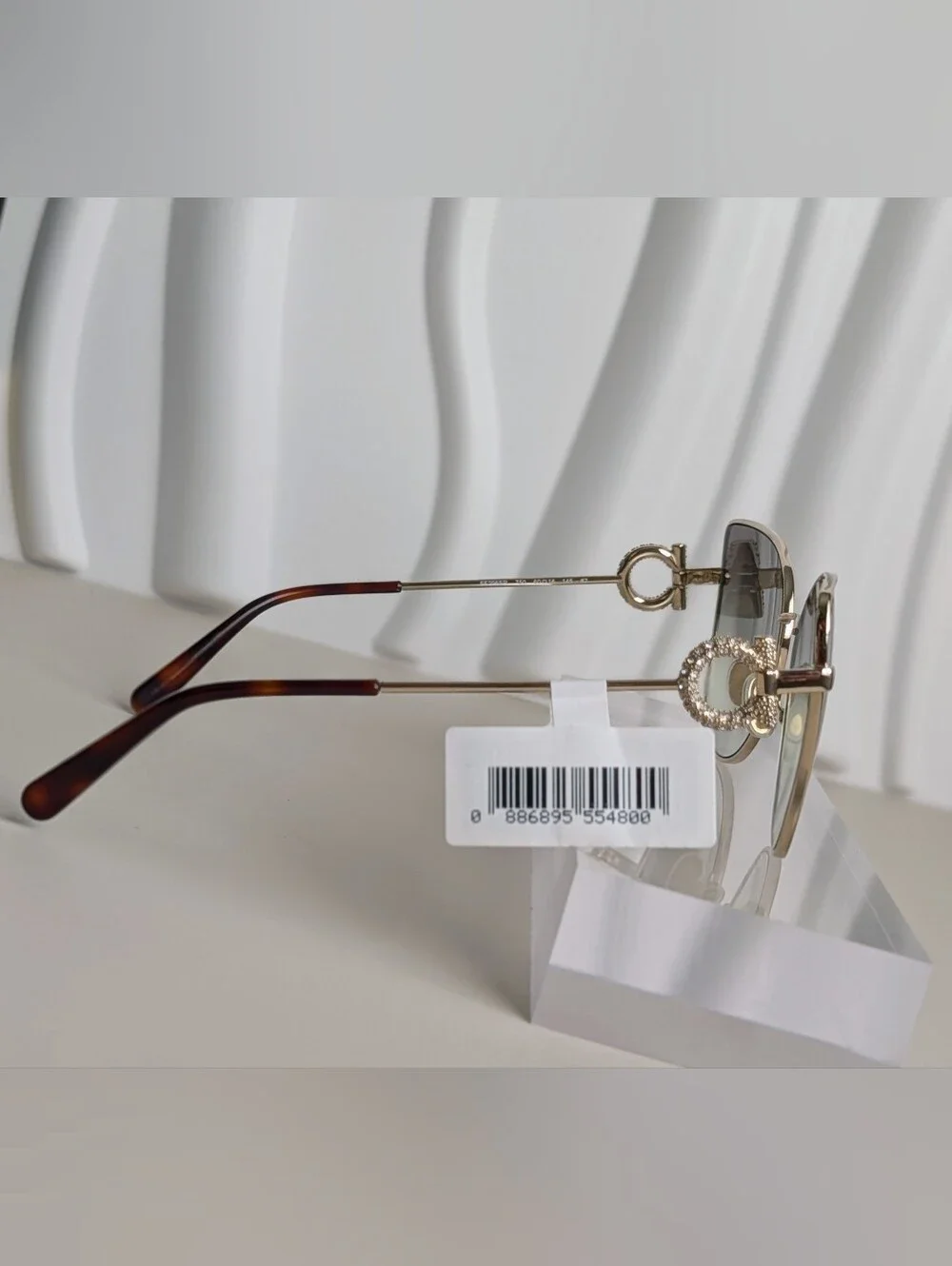NWT Ferragamo SF296SR Gold Green Gradient Crystal Sunglasses 60mm